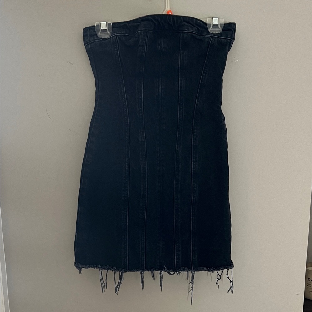 ZARA Strapless Black Denim Dress